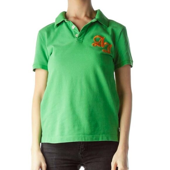 Armani Jeans Tops - Armani Jeans Green 100% Cotton Embroidered Logo Polo Shirt